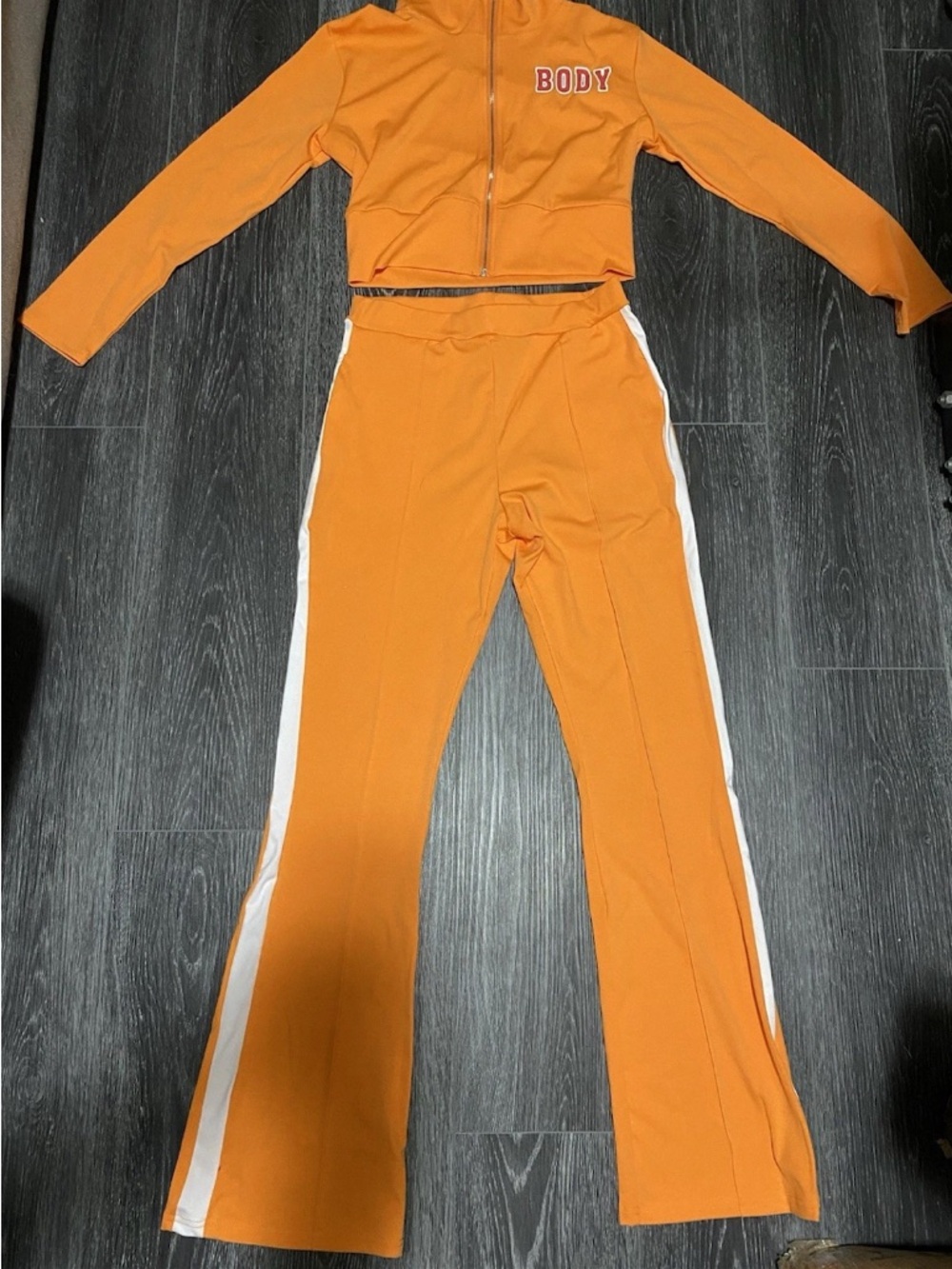 Orange Women's Two-Piece Track Set with White Side Stripes